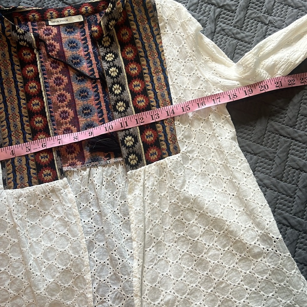 Catch Stitch : Bohemian White and Multicolor Top - L - Picture 6 of 9